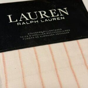 NEW Ralph Lauren Spencer Stripe Sateen Pillowcases Standard | Blush Pink + White